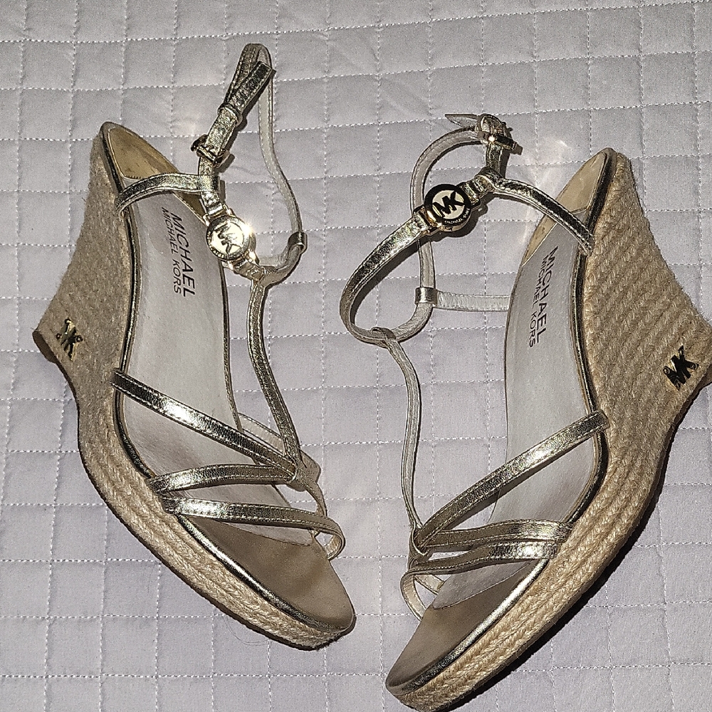 Michael Kors Gold and Tan Wedges - Picture 1 of 6